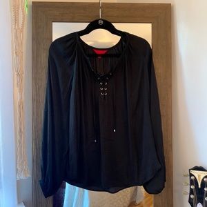 Jennifer Lopez Black Satin Peasant Blouse